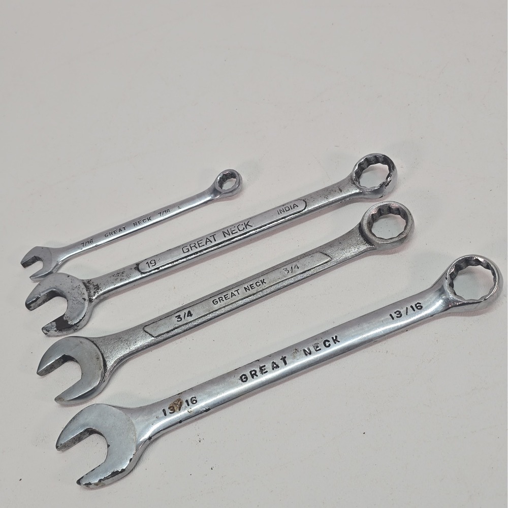 4 Great Neck 12pt Combination Wrenches 19mm Metric 13/16" 3/4" & 7/16" SAE